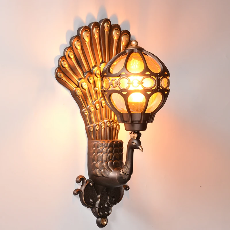 

Peacock wall lamps Outdoor light LED balcony retro villa garden door aisle wall lights green / gold lighting ZA