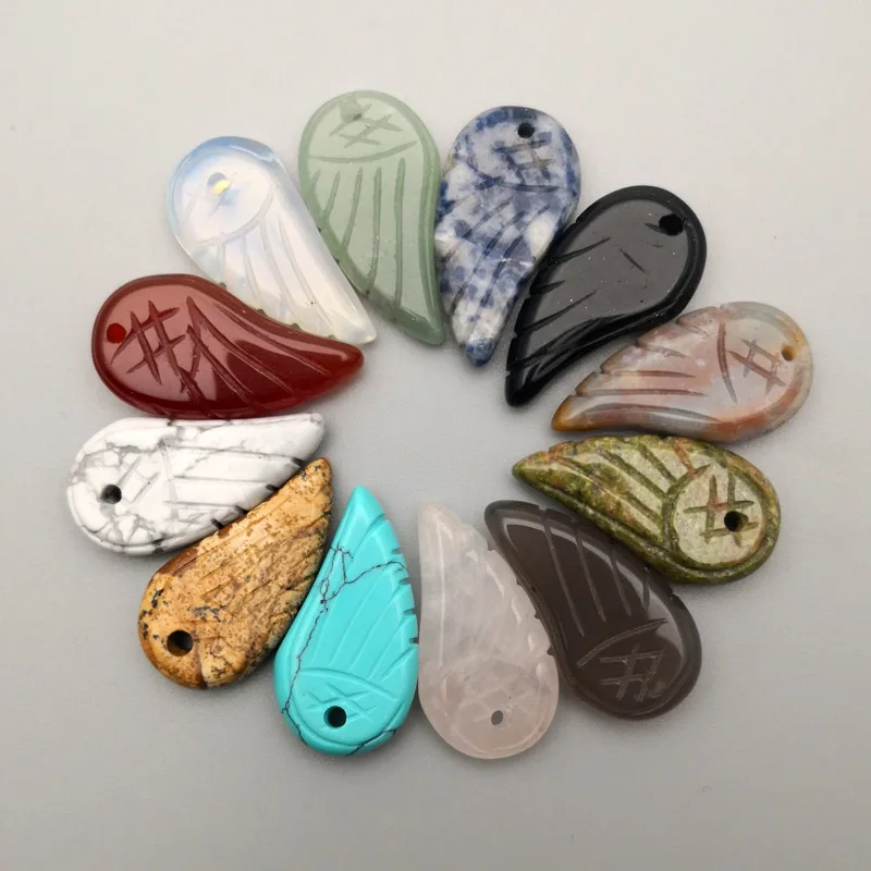 

natural stone pendant Angel wings Fashion carving pendants Necklace for jewelry making mixed 30x15MM 12pcs Charm accessories