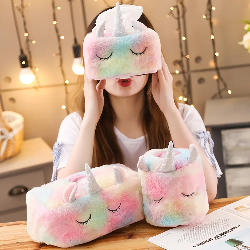 

3 style Kawaii Cartoon Unicorn Plush Tissue Box Durable Home Car Hotel Sofa Paper Tissue Holder Napkin Case Pouch Girl's Gift