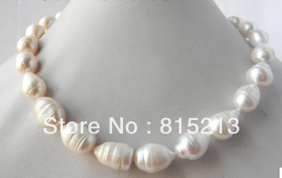 

ddh00383 AA 18'' White 13mmx18mm Teardrop Freshwater pearl NecklacePearl Tower Silver Necklace