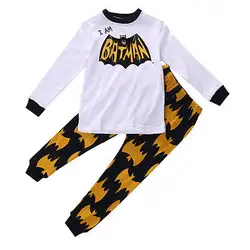 Для От 2 до 8 лет, футболка с Бэтменом для мальчиков Зима 100 см; хлопок Одежда для сна; пижама из 2 предметов
