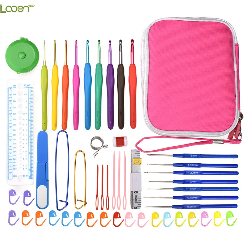 Looen 16pcs Crochet Hooks Set Knitting Sewing Needles 52pcs Full Knit Gauge Scissors Stitch Holder Sewing Accessories With Case (3)