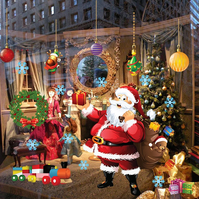 Christmas Vinyl Wall Stickers Window Decal Santa Claus Gifts Removable Pos wbTEU