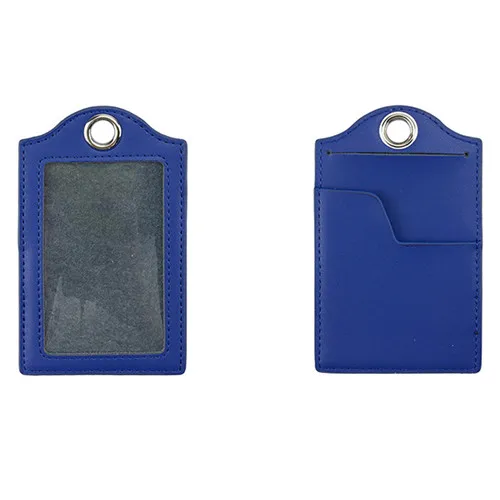 Кожаный ID держатель карточек бумажник чехол с 1 прозрачным ID окном 2 слот для кредитных карт Lanyards офисный шейный ремень - Цвет: dark blue ID Card