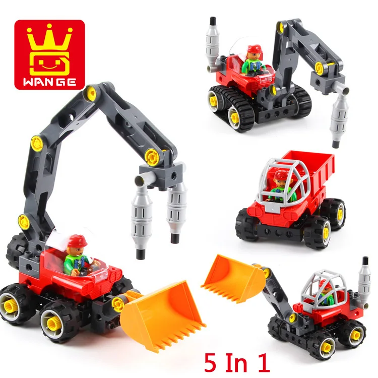 ФОТО WANGE 5 in 1 Large particle Engineering car Assembled blocks DIY building blocks Educational  toys  for children