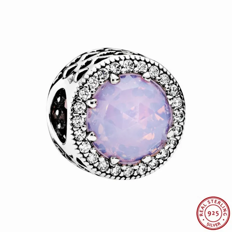 Молочный розовый и прозрачный CZ сияющее сердце Шарм бусины для женщин ювелирных изделий DIY Fit PANDORA Подвески Серебро 925 FL437