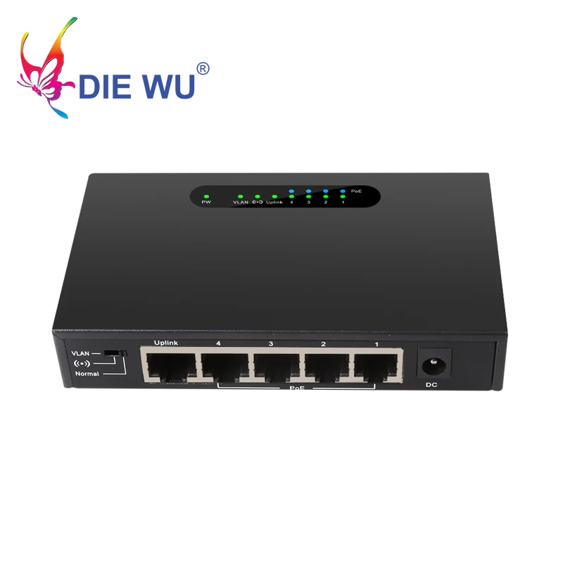 52V VLAN POE коммутатор 5 портов 4 POE порта+ 1 Uplink Ethernet коммутатор Поддержка расширения 250 м для камеры системы
