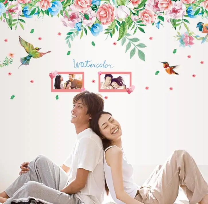 

Colorful FLOWERS bird Wall Stickers Removable Living room Bedroom background home decoration Mural Decal sticker