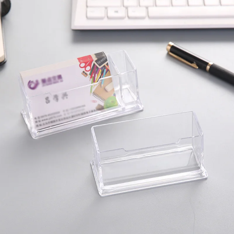 Us 1 18 30 Off 1pc Transpa Desk Shelf Business Card Holder Acrylic Display Stand Storage Box Id Organizer Office Whole Business Card Holder Brand Stainless Steel Name Stand Note Display Modern Desktop Organizer Free