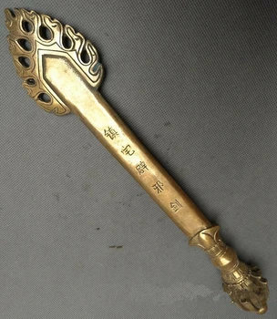 

Collection Chinese Pure Brass Carved Bodhisattva Manjusri Word Pixie Sword Decoration Fengshui Statue