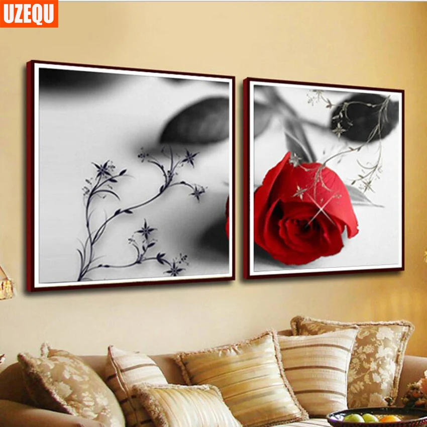 

UzeQu,2pcs,Full,Diamond Embroidery,Flower,Rose,5D,Diamond Painting,Cross Stitch,3D,Diamond Mosaic,Needlework,Crafts,Home Decor