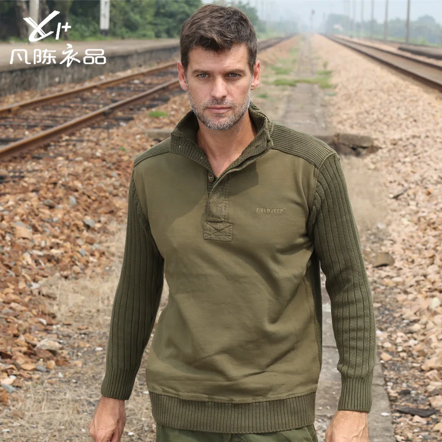 men casual Military uniform sweater thick winter sweater