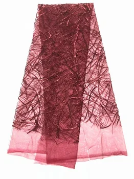 

Elegance wine red nigerian tulle lace fabrics 2018 latest french net lace fabric with sequins for evening dress Y11
