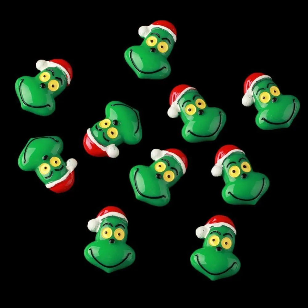 10pcs Grinch with Christmas Hat Resin Flatbacks Scrapbooking Hair Bow Craft Birthday/Party/Wedding/Sewing/Cell Phone DIY Decor