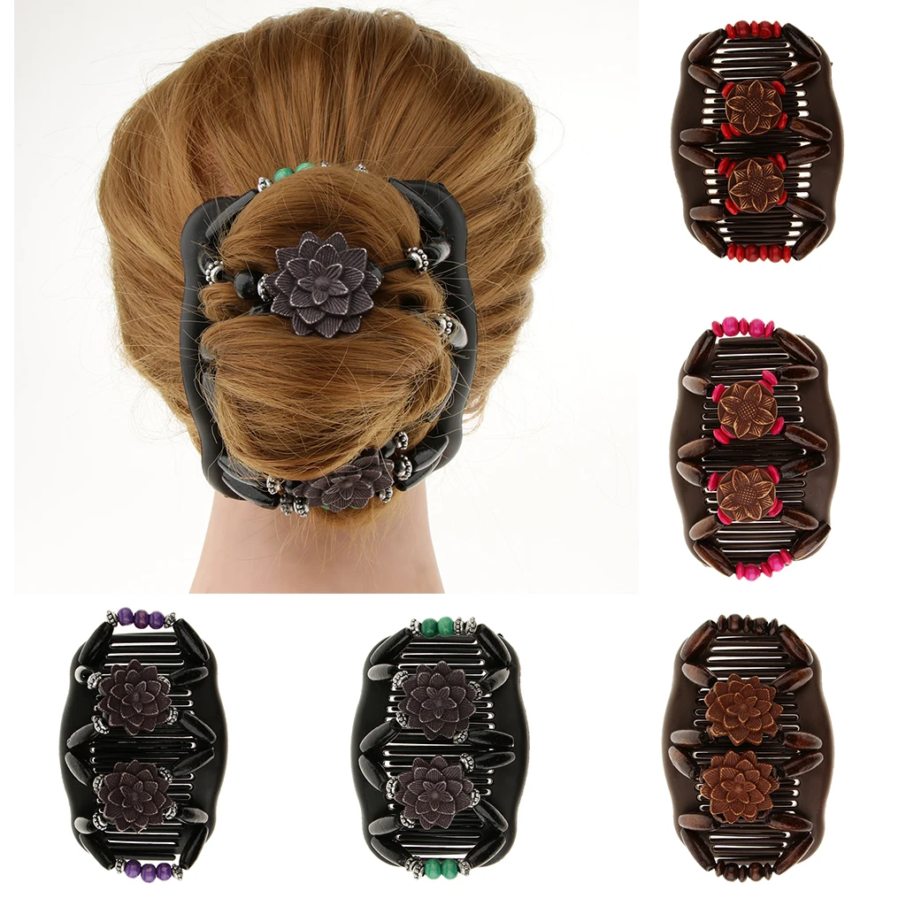 

Stretchy Hair Combs Double Women Beads Headwear with Flower Hair Styling Clip Comb Hair Accessories Vintage Headdress