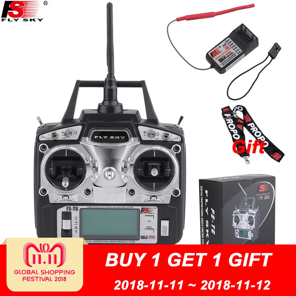 Meilleur Flysky FS T6 FS T6 6ch 2.4g w LCD Écran Émetteur + FS R6B Récepteur RC Quadcopter Hélicoptère Avec LED Écran