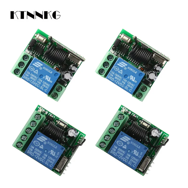 

4pcs/set DC 12V 1 CH Wireless Relay Receiver Remote Control Switch Module RF 433MHz Remote Garage Electric Lock Door