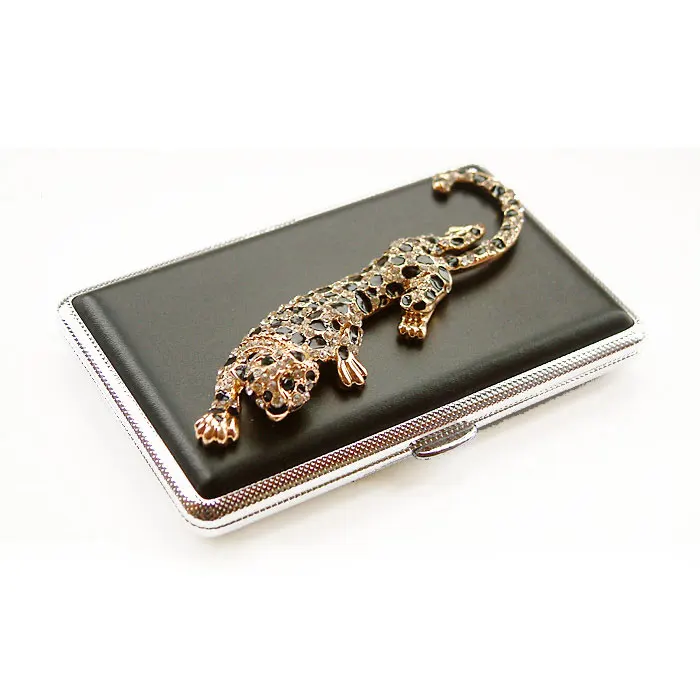 

14-20 Cigarette Female Diamond Black Gold Leopard Cigarette Case Cigarette Box Slim Portable Storage Sealed Waterproof Gifts