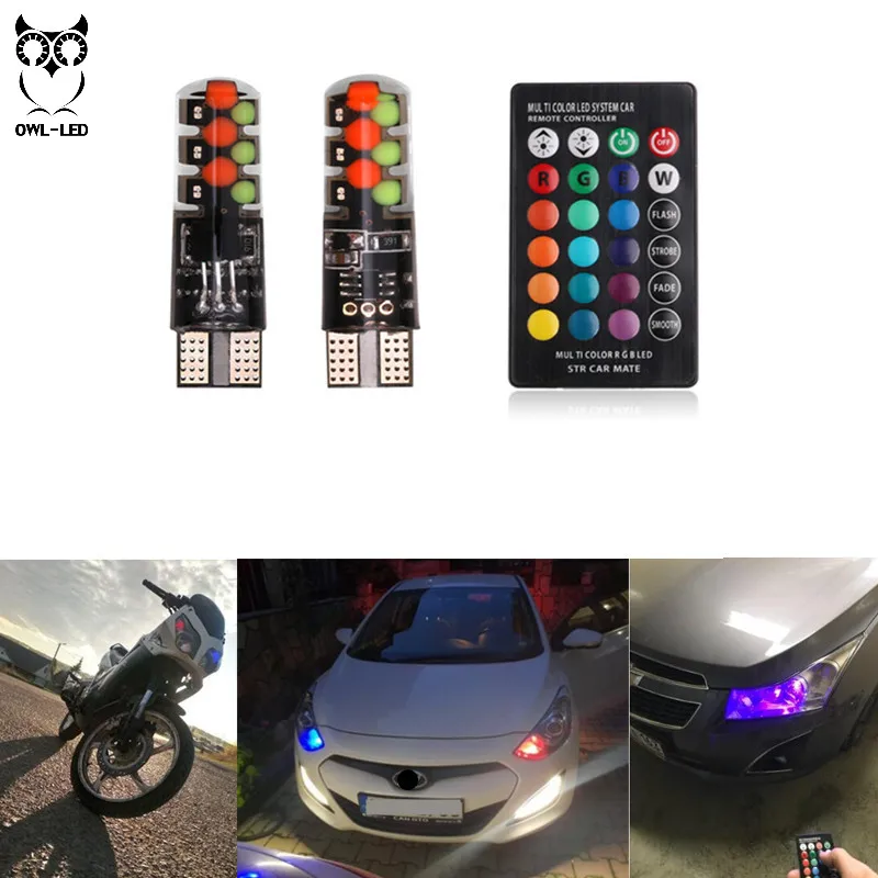 

2019 Led W5W T10 RGB Clearance light New Universal Car RGB COB 12SMDs Colorful Multi Mode Car Light Bulbs With Remote Controller