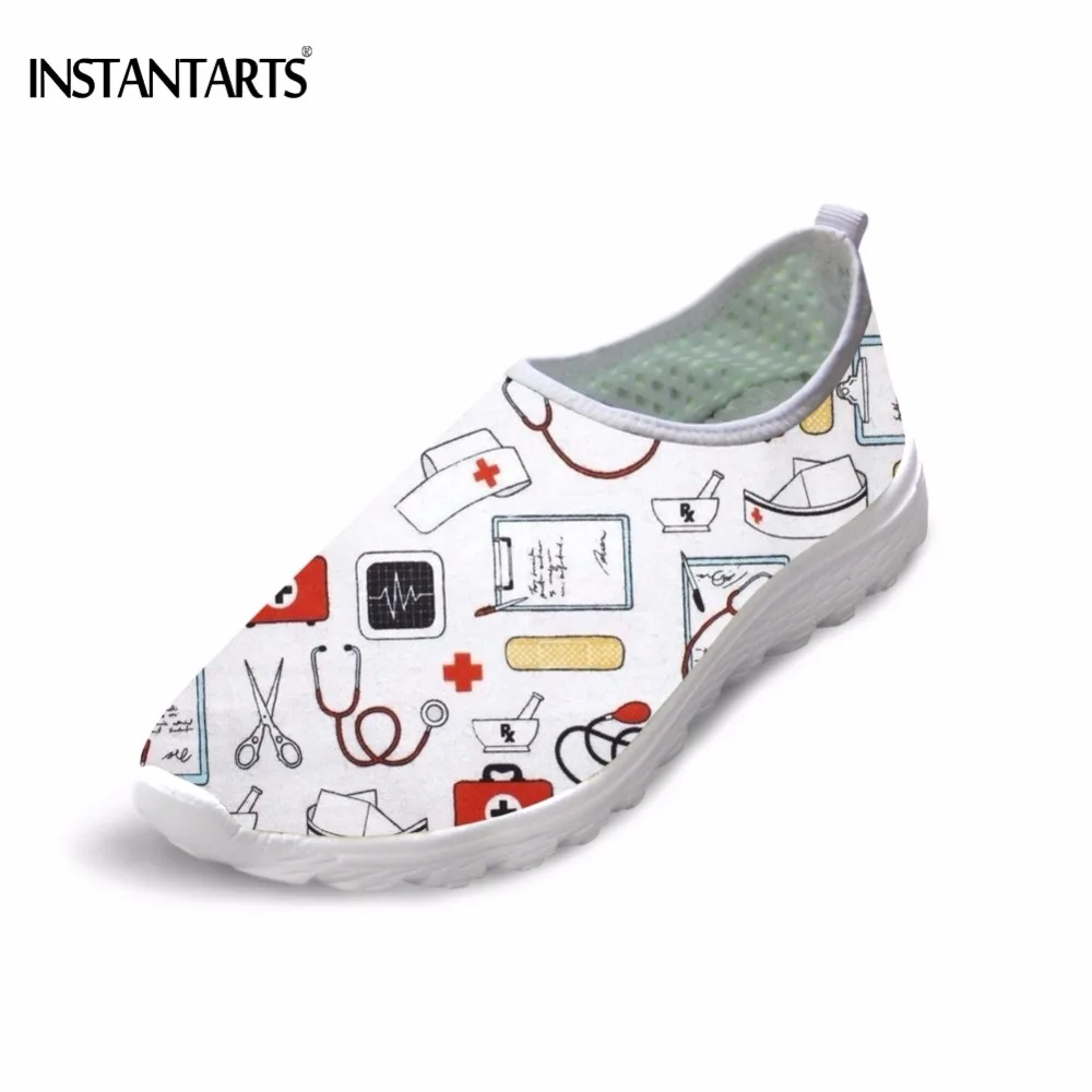 

INSTANTARTS Casual Teen Girl Air Mesh Flats Shoes Funny Cartoon Nurse Pattern Woman Summer Slip On Sneakers Lightweight Footwear