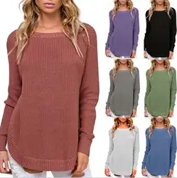 2018 осень Для женщин свитер верхняя одежда Новый стиль Модный пуловер с круглым вырезом Зима оказать футболки Повседневное твердый женский
