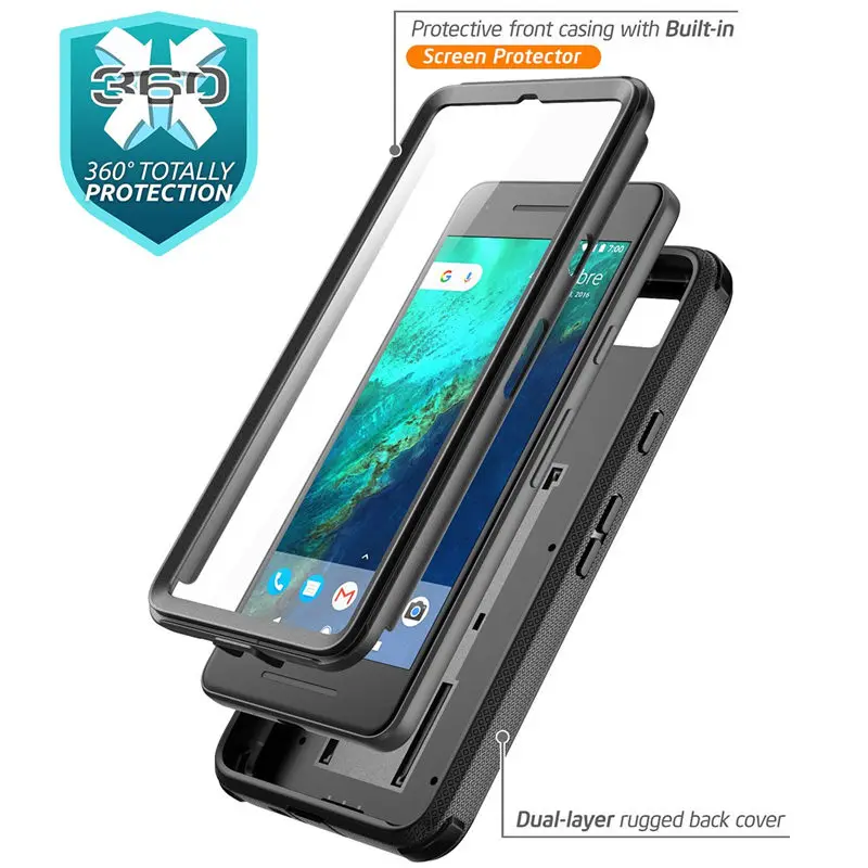 Для Google Pixel 2 Case i-Blason Armorbox, полный корпус, сверхмощный ударопрочный чехол с подставкой со встроенным протектором экрана