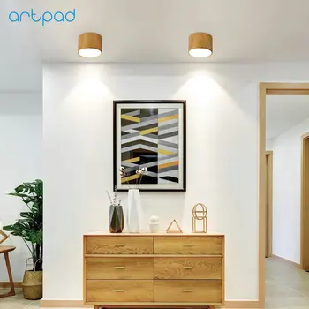 

Artpad Nordic Surface Mounted LED Down Light Ceiling Round Solid Wood 7w 9w 12w 18w Indoor Lamps for Living Room Corridor