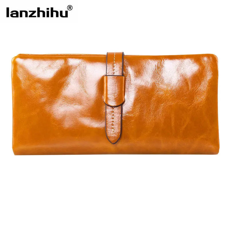 

Vintage Oil Waxing Leather Women Wallets For Credit Cards Money Real Leather Wallet Clutch Female Coin Purse Zipper Red Brown