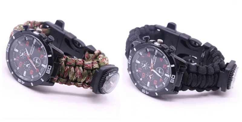 EDC Multi Tools Tactical Camouflage Outdoor survival watch bracelet compass Rescue Rope paracord Camping equipment (25)