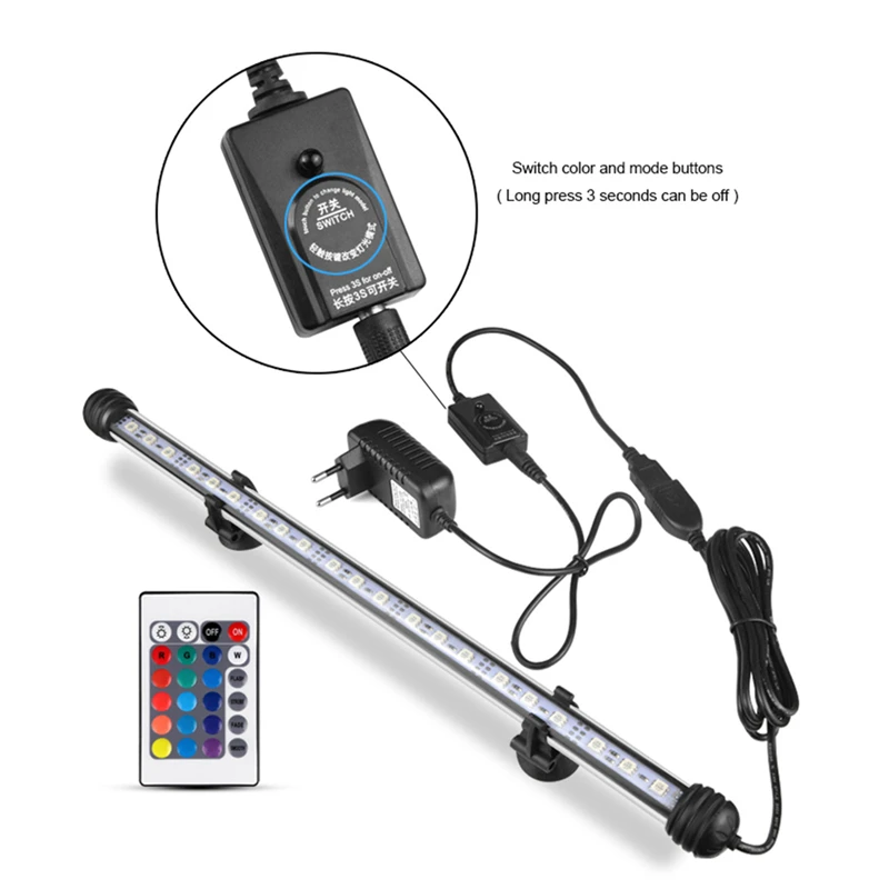 

LED Aquarium Light RGB Underwater Lamp Fish Tank Light With Remote Control Waterproof Submersible Lamp19/29/39/49cm Grow lights
