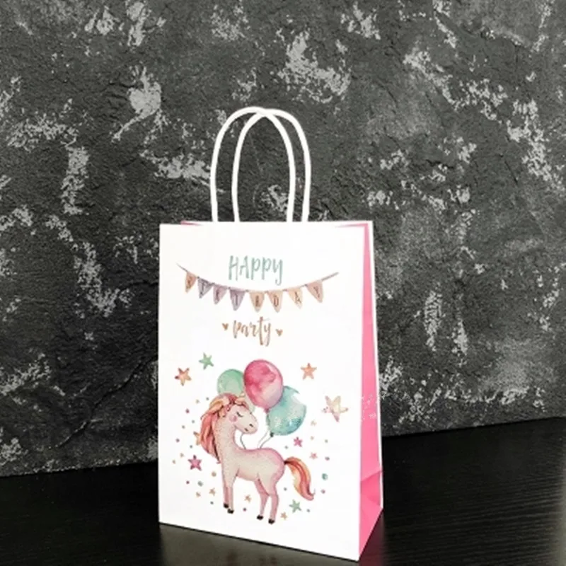 6 шт. бумага единорога подарочная упаковка украшения для дня рождения Дети Единорог конфеты мешок с ручкой Единорог вечерние украшения - Цвет: Balloon Unicorn