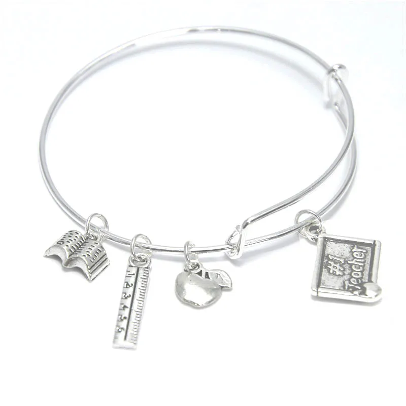 

12pcs/lot Teacher Charm Bracelet Gift For Teacher Jewelry Teacher Appreciation Thank You Gift Expandable