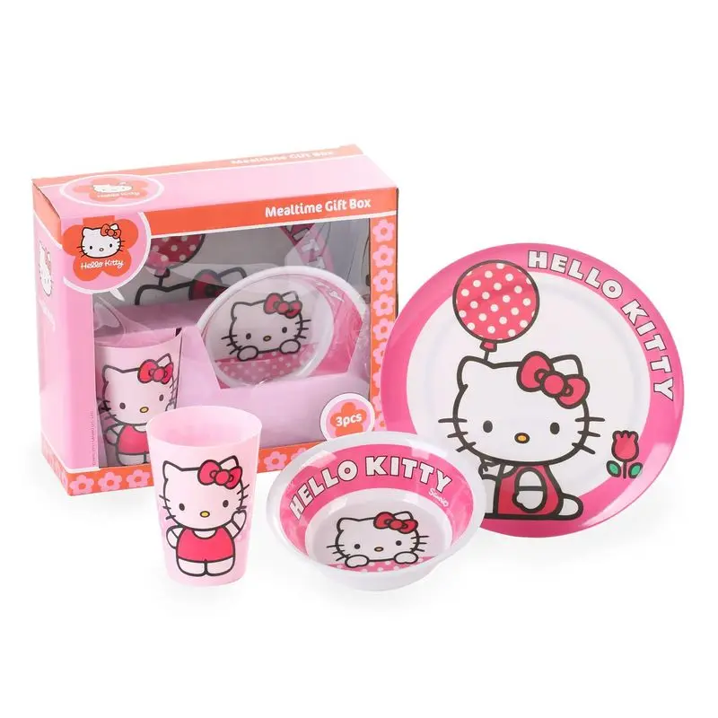 

Cute Cartoon Hello Kitty Dinnerware Sets Children's Tableware Set 3 Pcs/set with Plate Cup Bowl Kids Girls Dinnerware Sets Gift