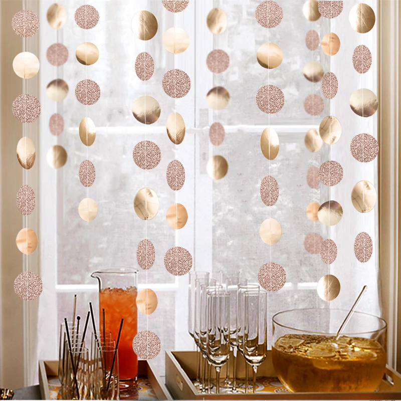 

4M 58PCS Champagne Circle Garlands Rose Gold Paper Banner Birthday Party Decoration Supplies Wedding Hanging Garland