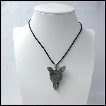 

Wholesale gemstone,Natural Labradorite Carved wolf head Sterling 925 Silver fashion pendant Necklace,40x29x13mm,15g