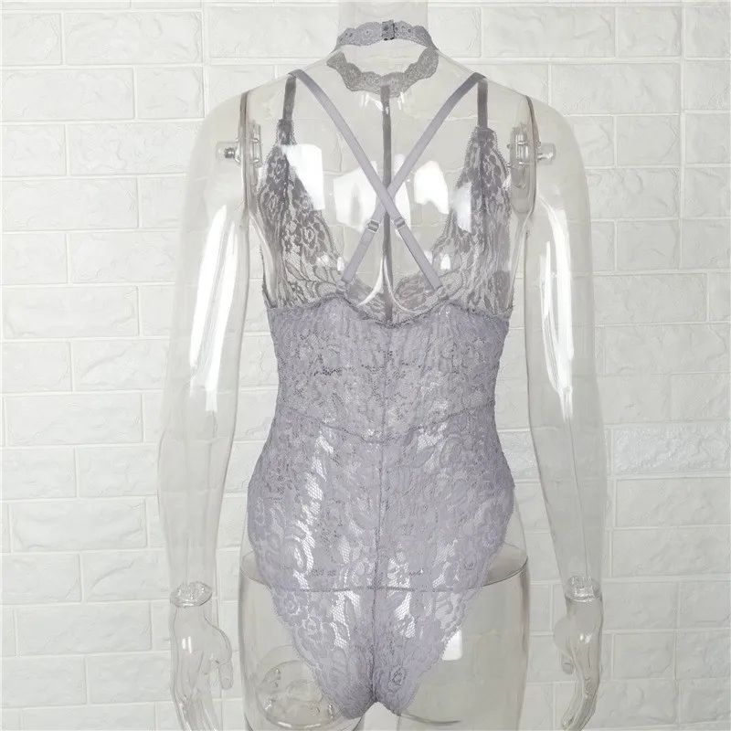 Gtpdpllt Sexy Halter lace bodysuit See-through Women hollow out Beach jumpsuit romper body feminino overalls Party bodysuits