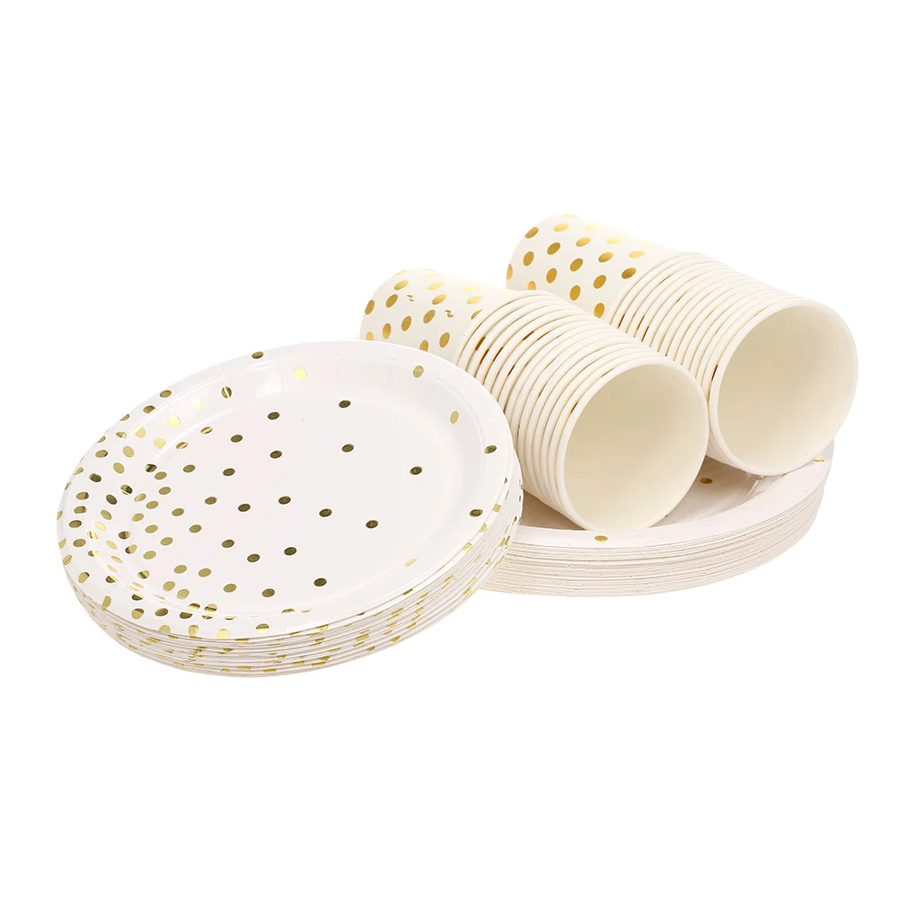 

Party Supplies Set Disposable Tableware Serves 90Pcs Birthday Party Dot bronzing Paper Napkin Cup Plate