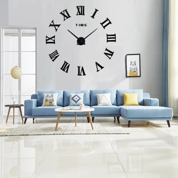 

2020 new 3D large Roman digital sticker wall clock DIY modern design Acrylic metal mirror clock adjusted according to wall size
