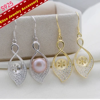 

Leaf Design Pearl Drop Earrings Holder S925 Sterling Silver Earrings Jewelry Accessory Eardrop Settings 3Pairs/Lot