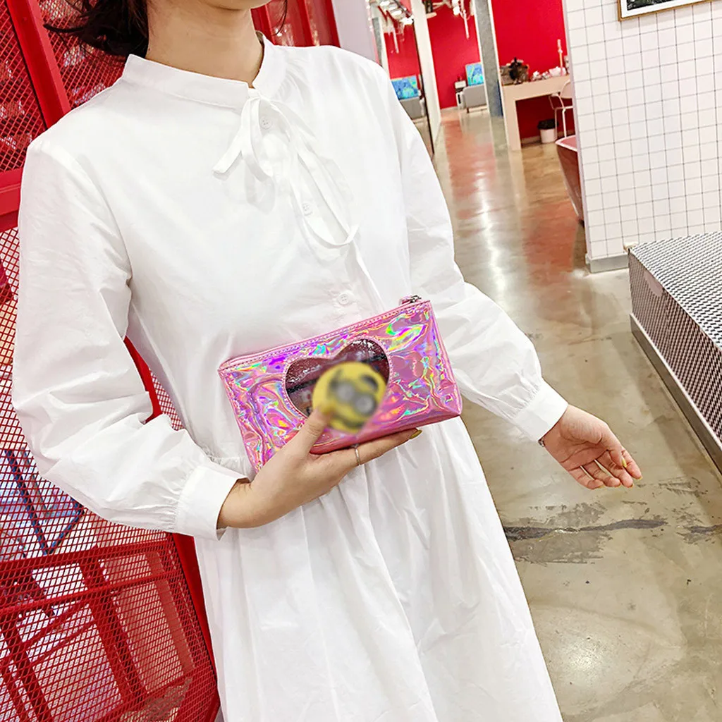 Женская косметичка Neceser Make Up Bag Harajuku Lady, держащая органайзер для помад на молнии в форме сердца, косметичка, сумка для лазерной стирки