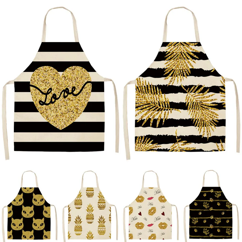 

1Pcs Bronzing Kitchen Apron for Woman Sleeveless Cotton Linen Aprons Home Cooking Baking Bibs Cleaning Tools 53*65cm MG0033