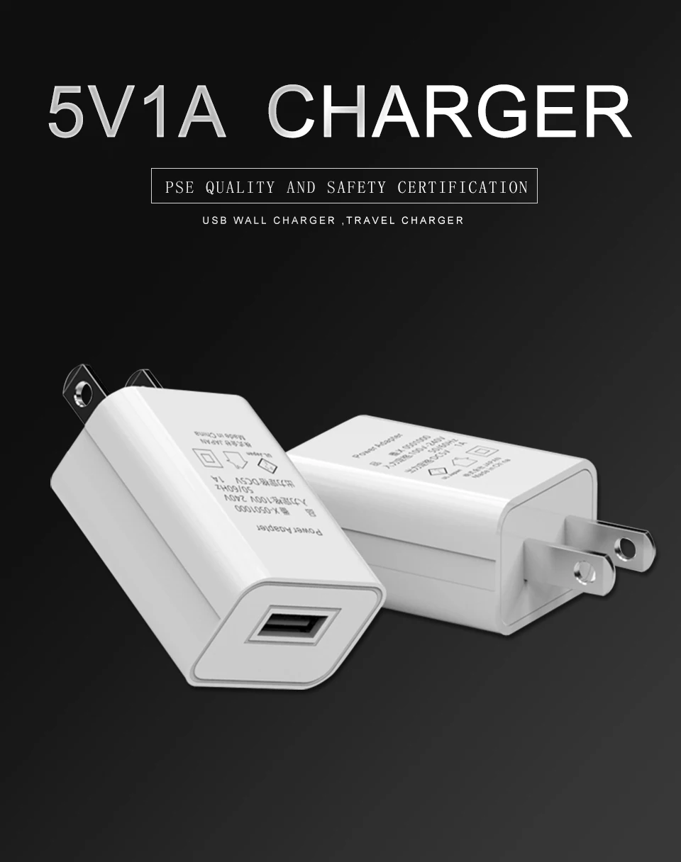 5V1A USB Charger Adapter Travel Wall US Standard Mobile Phone High Quality Electronic Plug Stable Charging White and Black (1)
