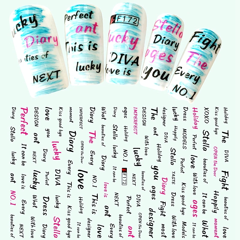 

beauty adhesive nail art decorations stickers thin acrylic manicure decals nail supplies English alphabet style F1701234