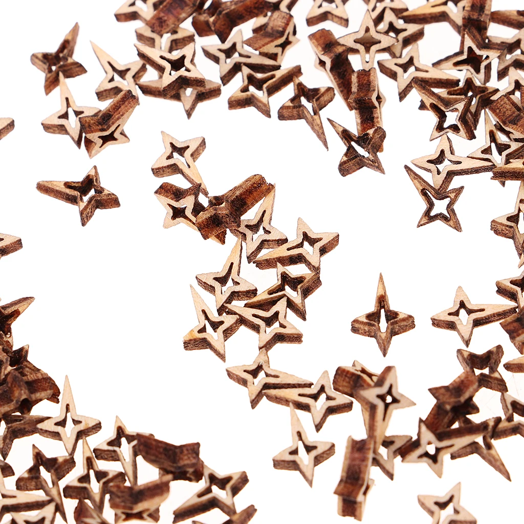 100pcs Unfinished Wood Hollow 4-pointed Star Wooden Pieces Embellishment for Kids Crafts Wedding Party Decoration