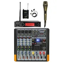 STARAUDIO Pro 4 Channel Powered Mixing Console DJ Audio Amplifier Mixer W/ UHF Stereo In-Ear Monitor Mic 1 Wired Mic
