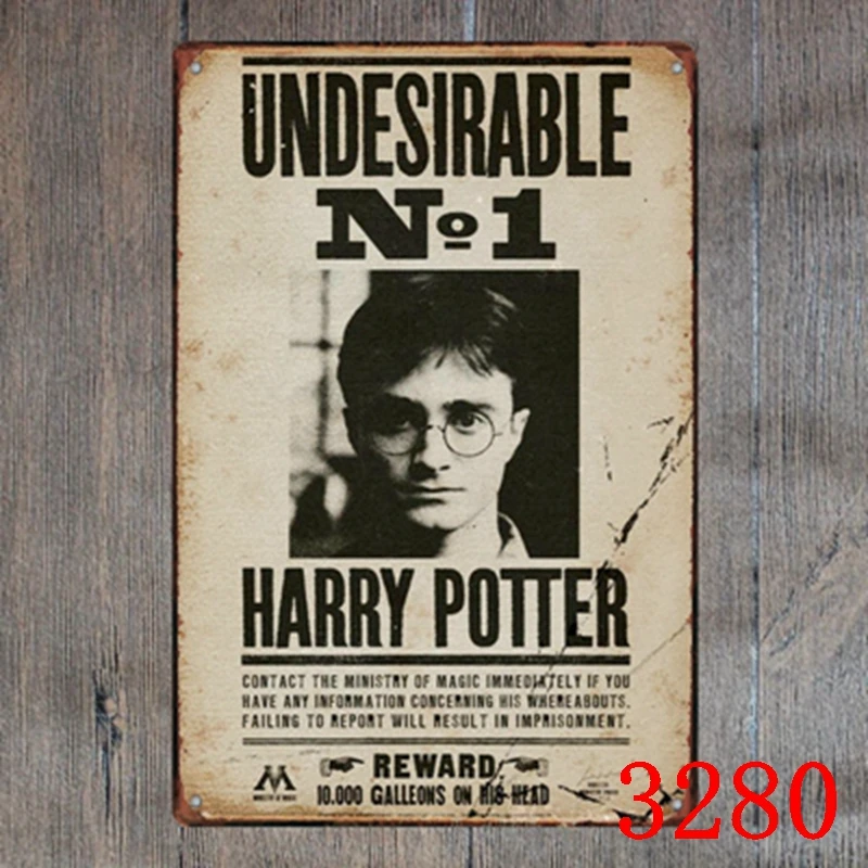 

Metal Painting "UNDESIRABLE NO.1 HARRY POTTER" Wall Art Decor Poster Iron Plate Vintage House Bar Coffee Retro Tin Signs 20*30cm