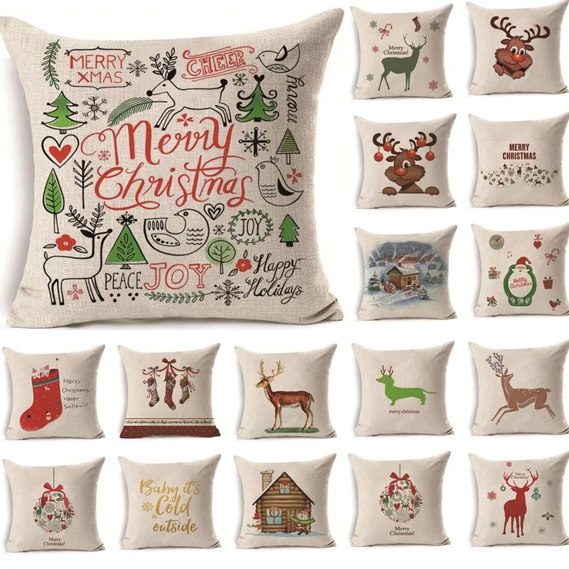 

1Pcs 43*43cm Christmas Deer Pattern Cotton Linen Throw Pillow Cushion Cover Car Home Sofa Decorative Pillowcase 40478