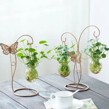 

Nordic Wrought Iron Vase Creative White / Gold / Black Butterfly Glass Vase Desktop Ornaments Home Decoration