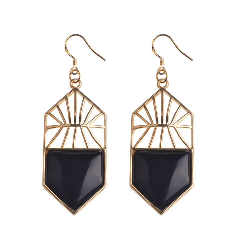 Women Natural Stone Drop Earrings Vintage Gold Triangle Shape Europe Crystal Dangle Earrings Jewelry Gifts