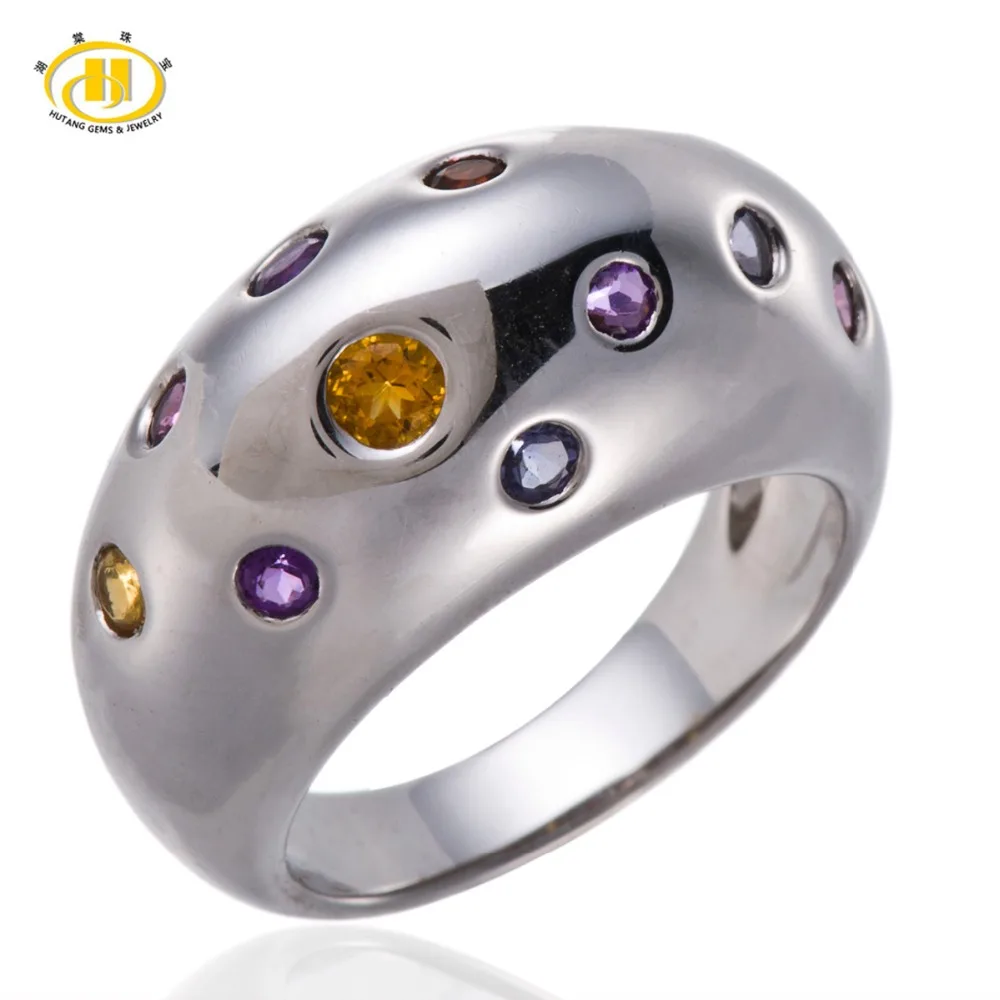 

Hutang Punk 925 Sterling Silver Jewelry Multicolor Gemstone Rings for Women Citrine Amethyst Garnet Anel Feminino Fine Jewellery